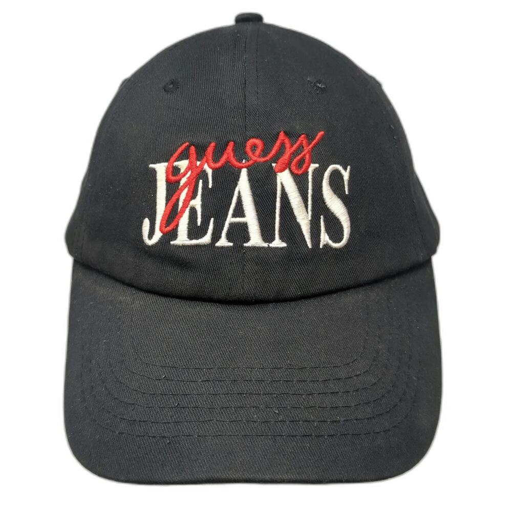 Guess Baseball Cap Black One Size Embroidered Jeans Script Logo Slideback Hat
